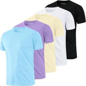 Men's 5 Pack(black/Gray/Blue 1 Sport Tops Dry Fit Gym Wicking Athletic T Shirts